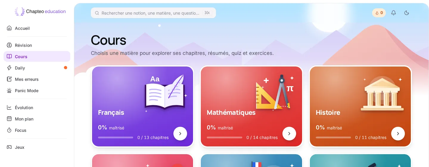 Chapteo sur ordinateur : la page Cours